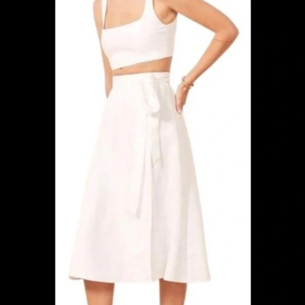 Reformation White Linen Two Piece Set Top Skirt Small